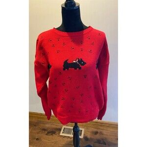 Vintage Bechamel Red Crewneck Sweater  Black Scottish Terrier Dog Christmas Sz M